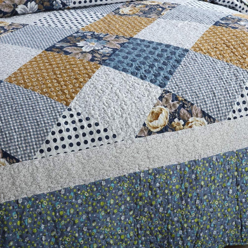 NEWLAKE Quilt Bedspread Sets-Checkered Floral Reversible Coverlet Set,Queen Size - Image 3